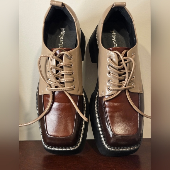 Jeffrey Campbell Tan and Brown Burgundy  Platform Shoes, Size 7.5 - Picture 2 of 14